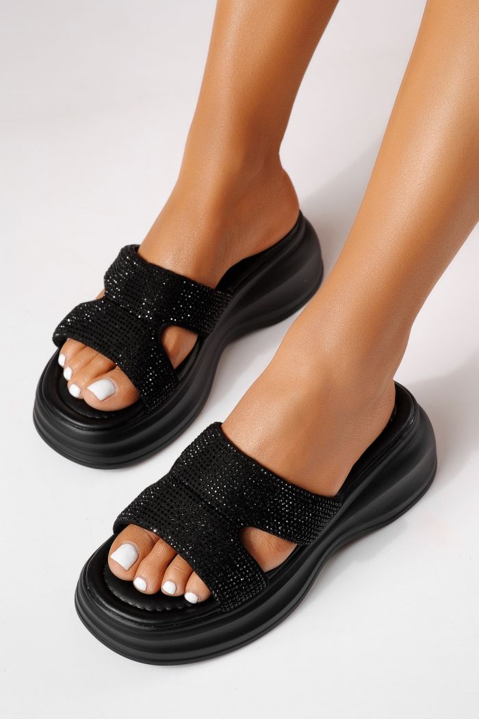 Papuci cu platforma dama negri din piele ecologica intoarsa Daria #25322