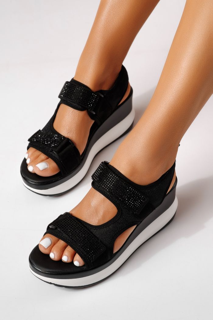 Sandale cu platforma dama negre din material textil Melissa #25347