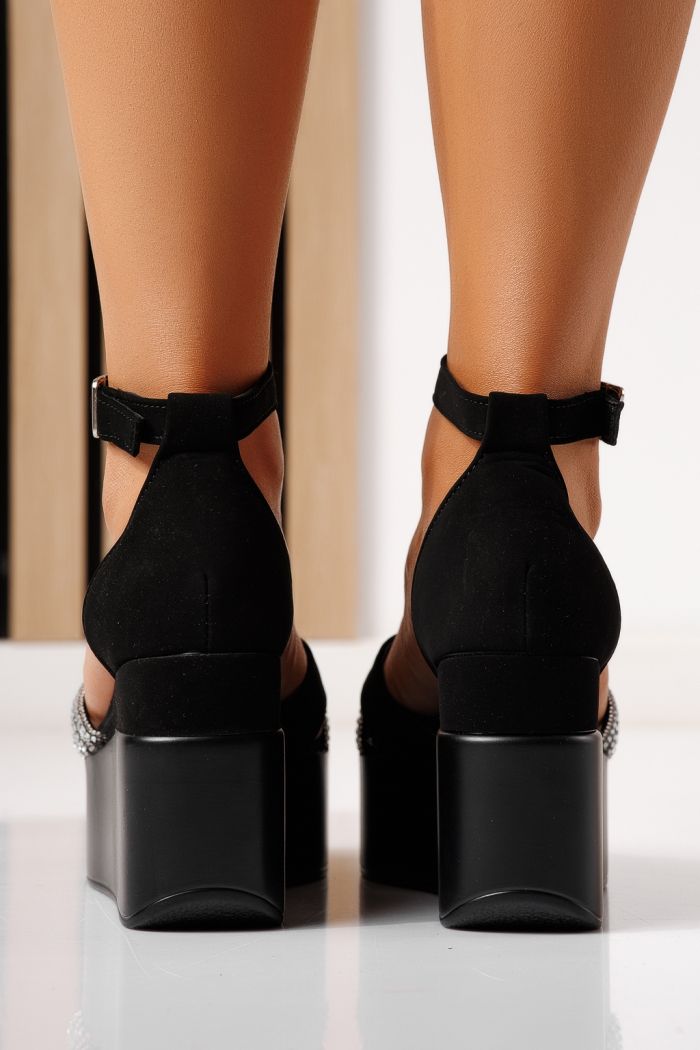Sandale cu platforma dama negre din piele ecologica Ivona #25312