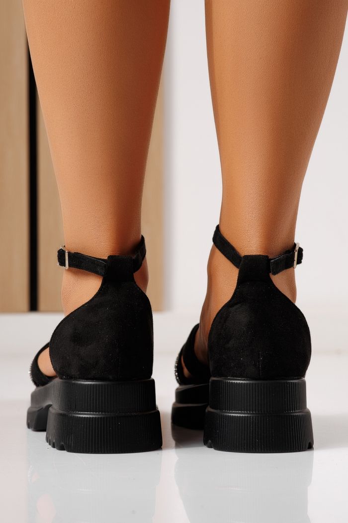 Sandale cu platforma dama negre din piele ecologica intoarsa Marisa #25276