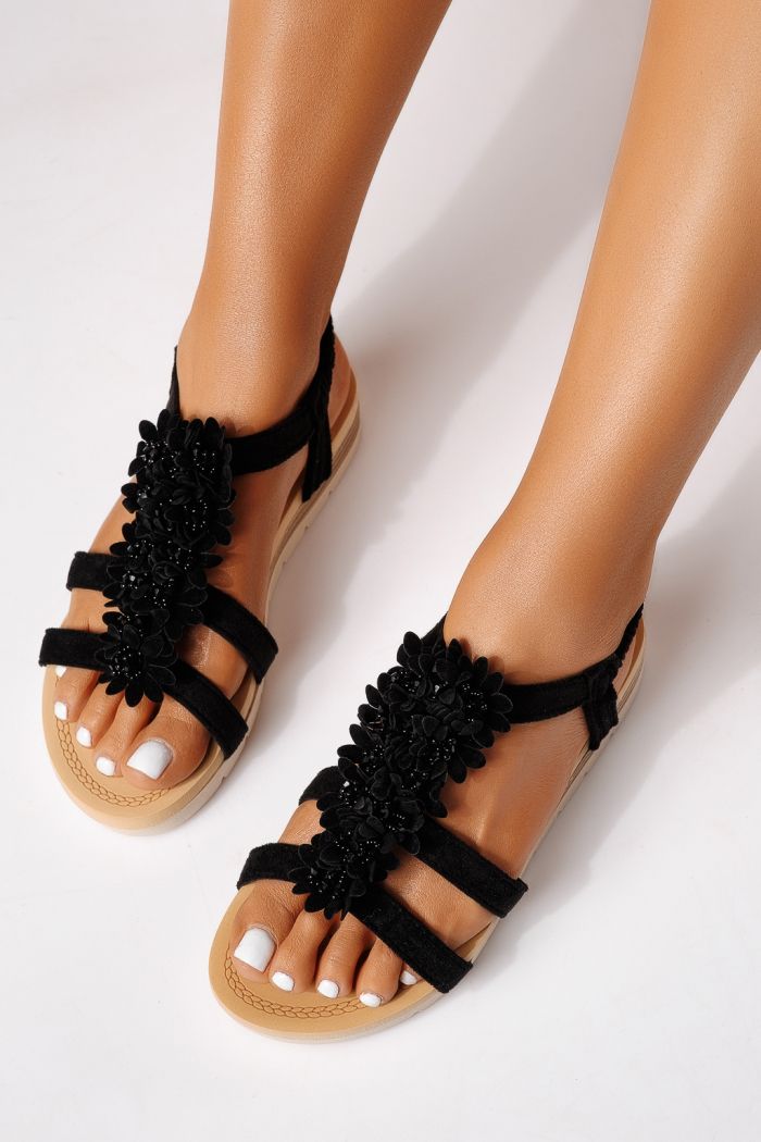 Sandale cu platforma dama negre din piele ecologica intoarsa Seleneia #25248