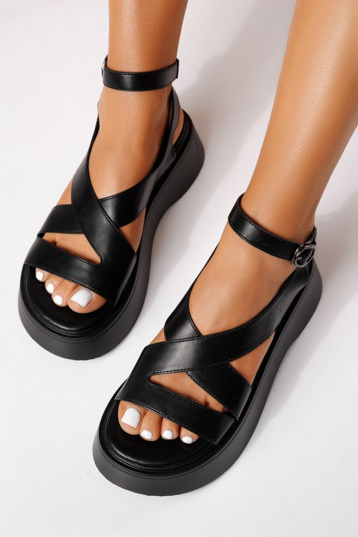 Sandale cu platforma dama negre din piele ecologica Liora #25252