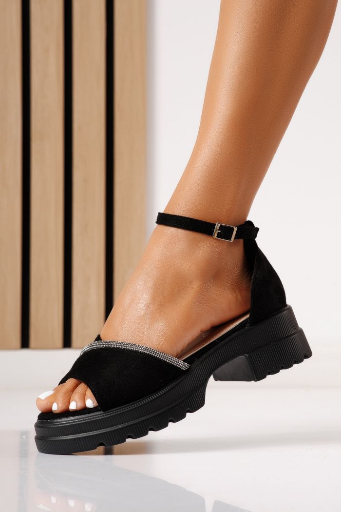 Sandale cu platforma dama negre din piele ecologica intoarsa  Elvire #25269