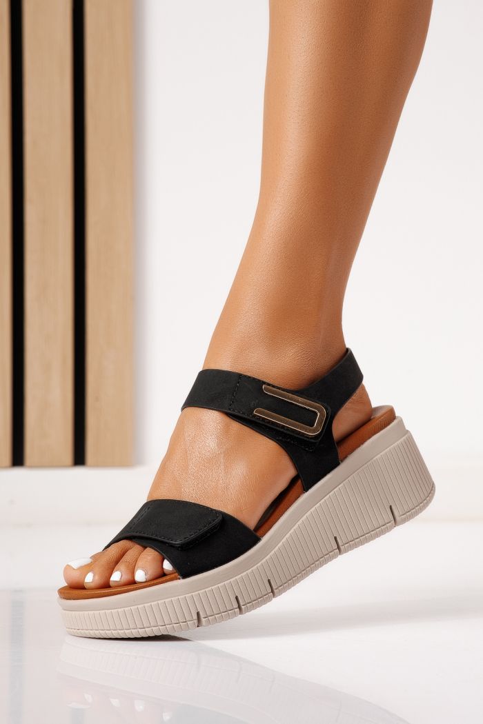 Sandale cu platforma dama negre din piele ecologica Nadia #25340