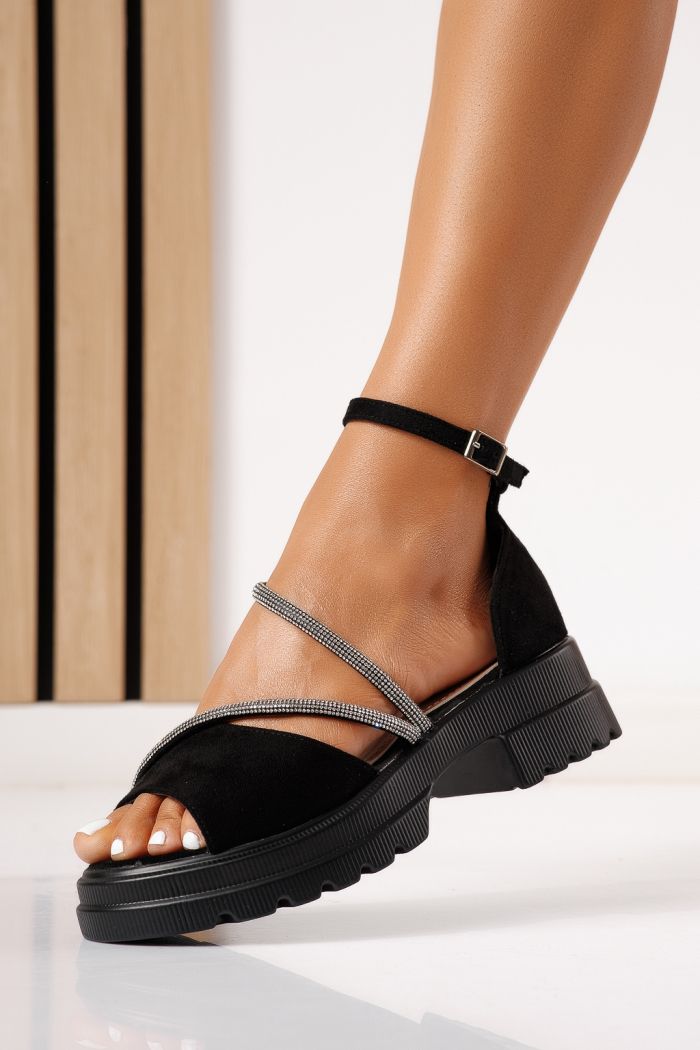 Sandale cu platforma dama negre din piele ecologica intoarsa Senna #25273