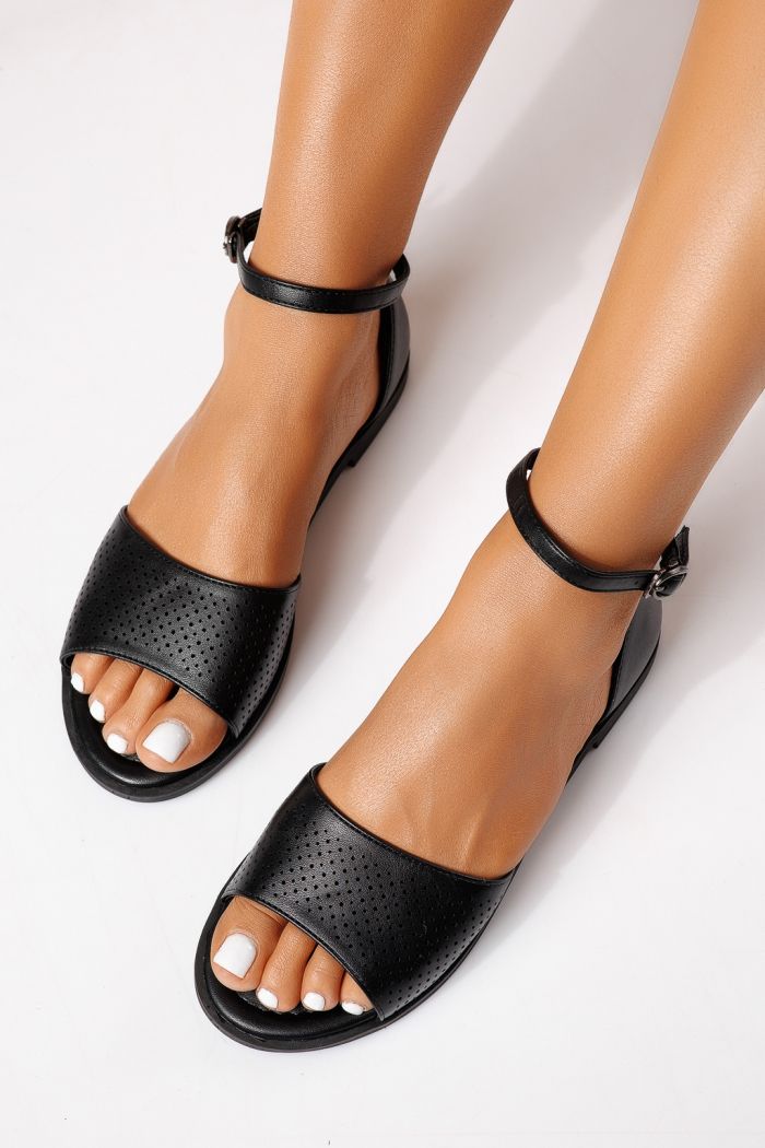 Sandale cu talpa joasa dama negre din piele ecologica Astoria #25279
