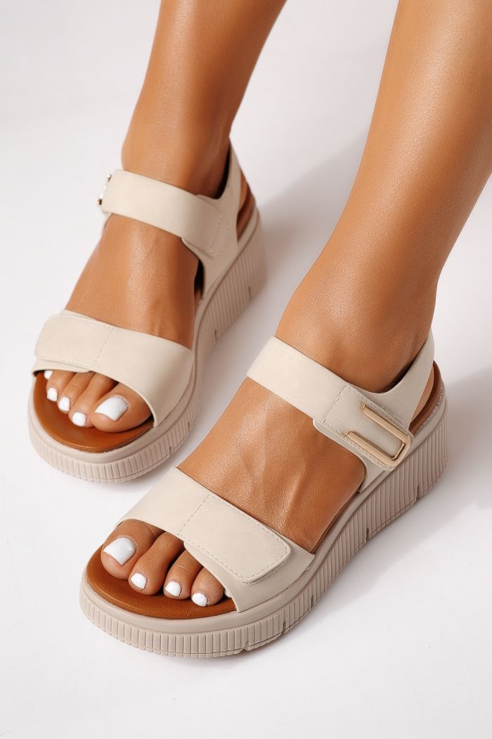 Sandale cu platforma dama bej din piele ecologica Nadia #25339