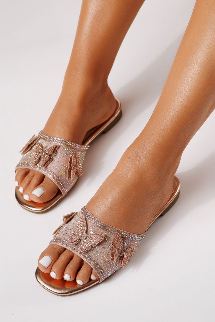 Papuci dama roz-aurii din material textil Maia #25299