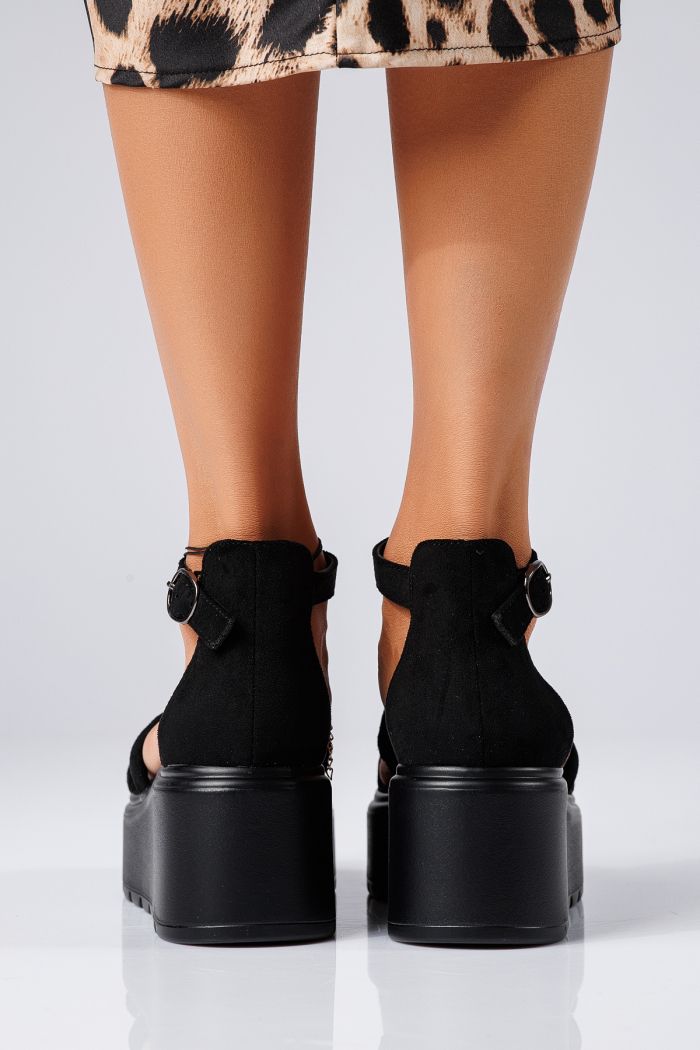 Sandale cu platforma dama negre din piele ecologica intoarsa Romana #25375