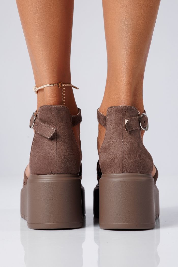 Sandale cu platforma dama khaki din piele ecologica intoarsa Romana #25376