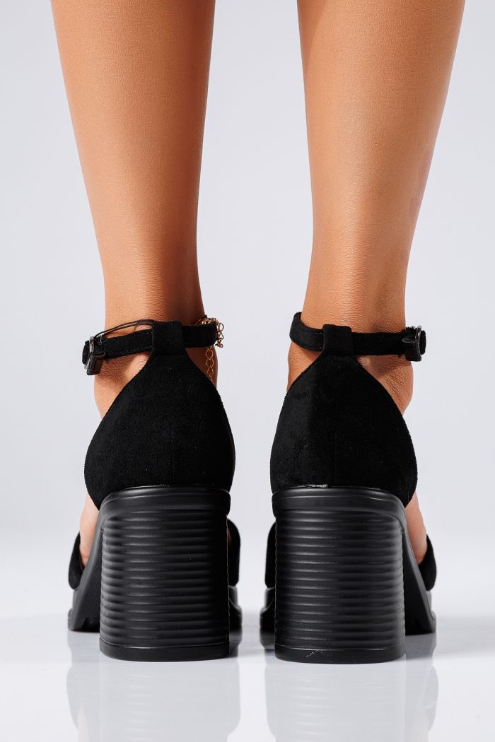 Sandale cu toc dama negre din piele ecologica intoarsa Maria #25383