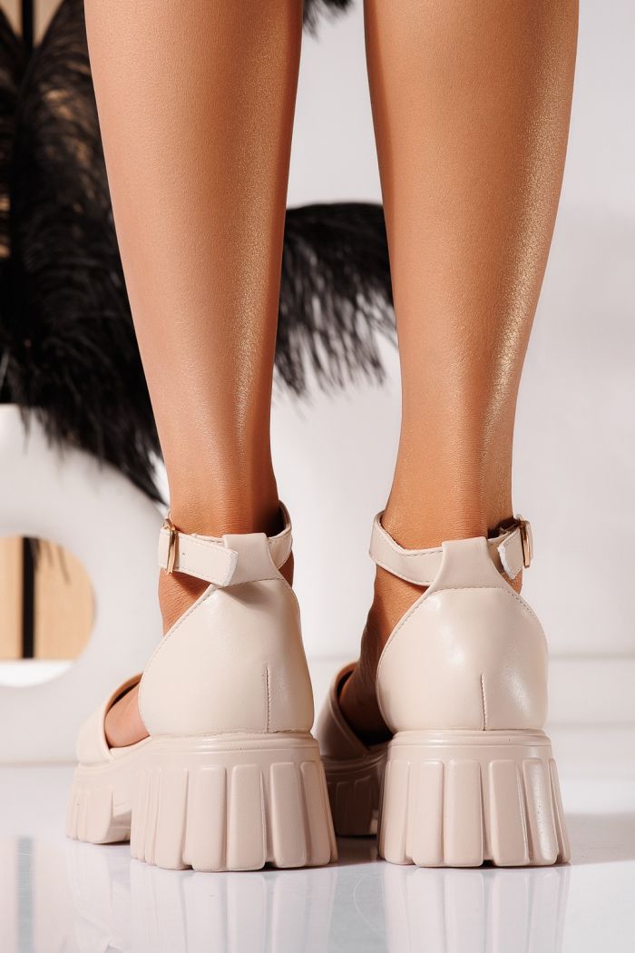 Sandale cu platforma dama bej din piele ecologica Amira #25384