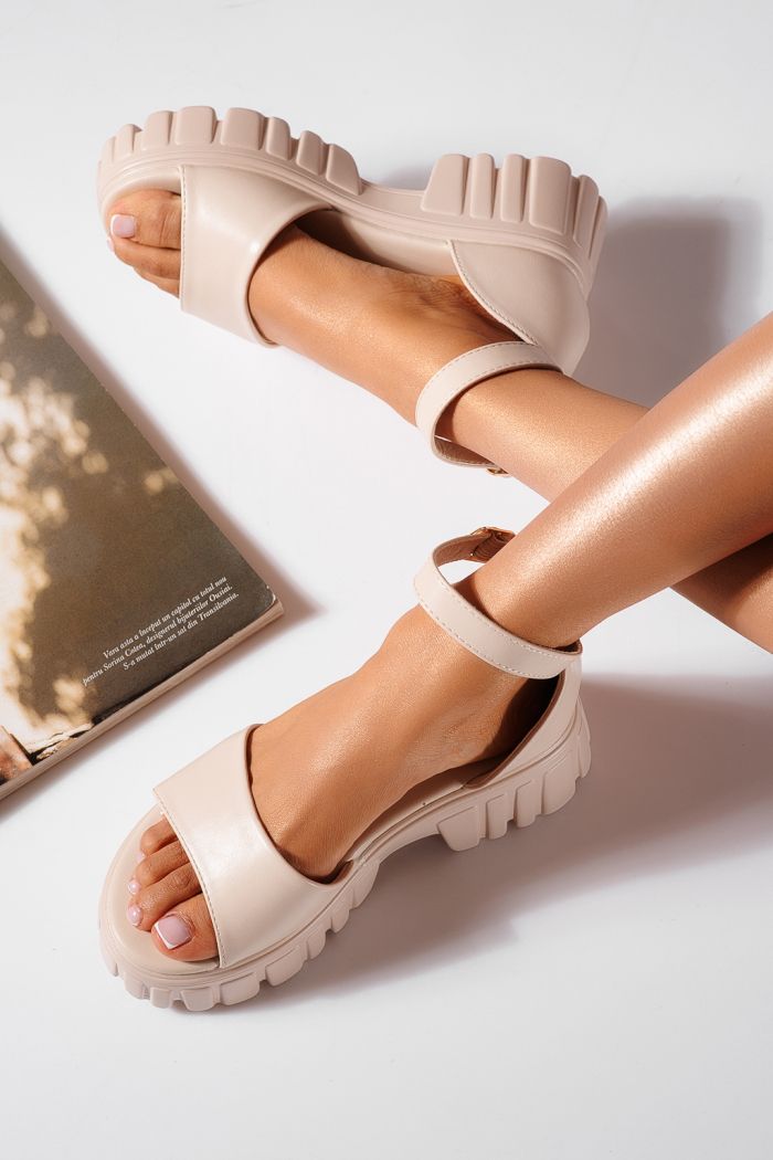 Sandale cu platforma dama bej din piele ecologica Amira #25384