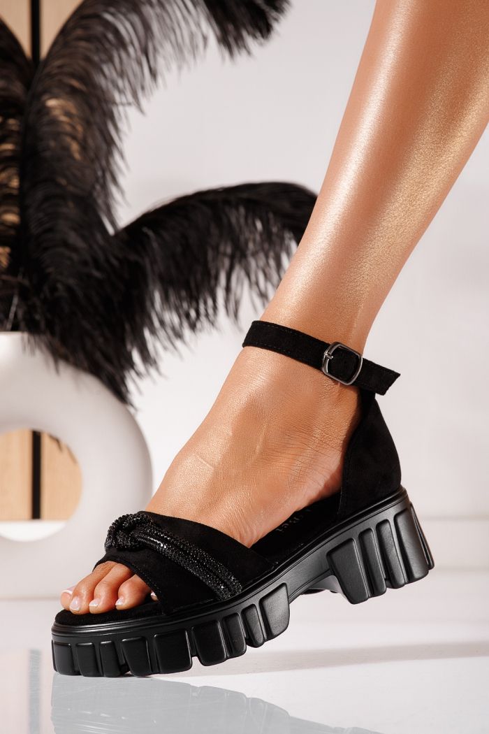 Sandale cu platforma dama negre din piele ecologica intoarsa Adela #25386
