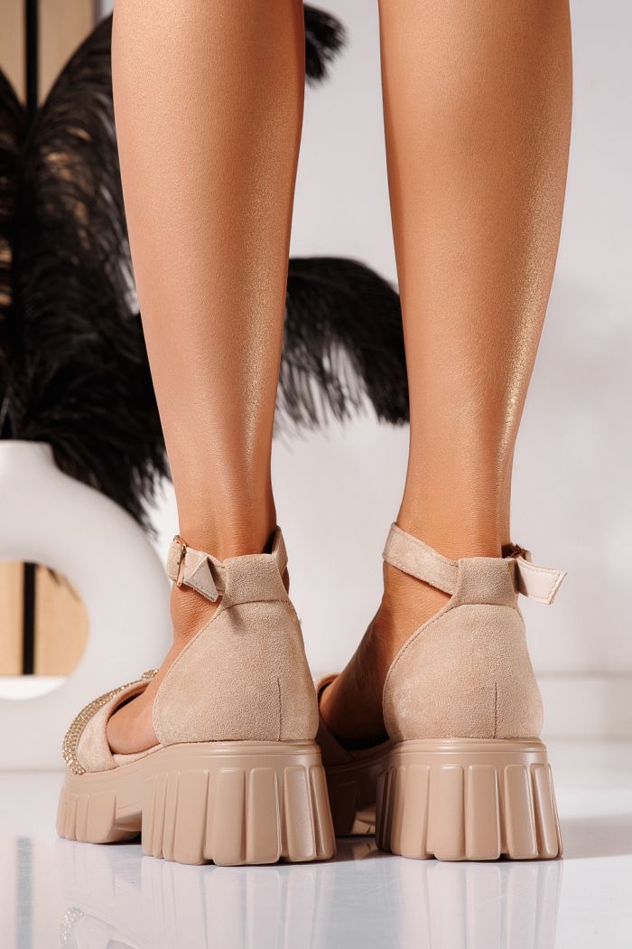 Sandale cu platforma dama bej din piele ecologica intoarsa Adela #25387