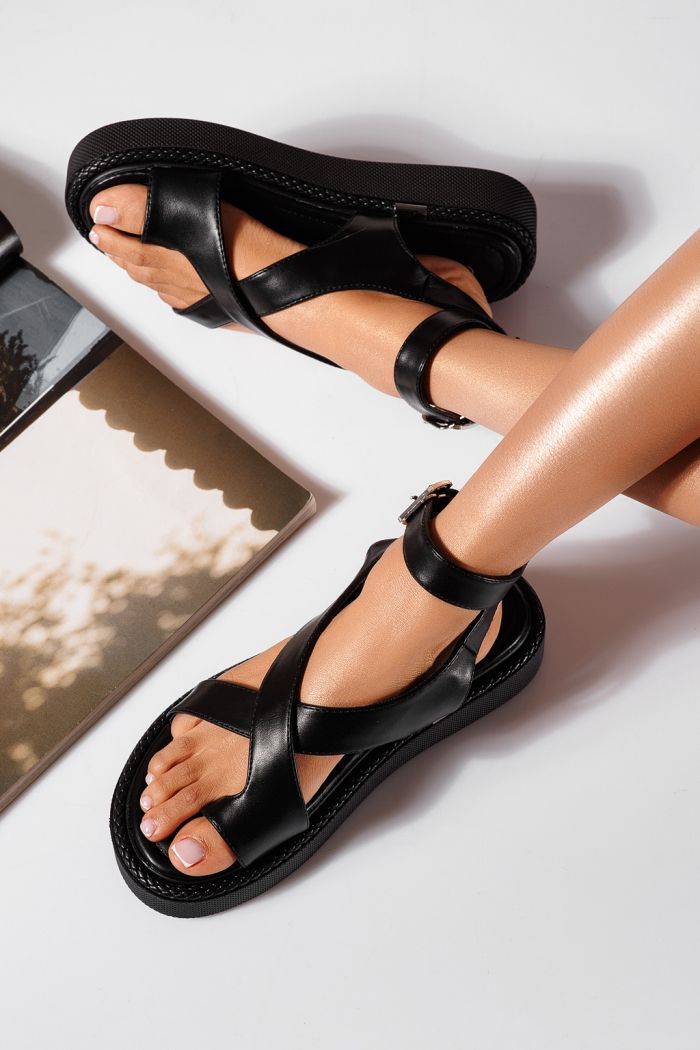 Sandale cu platforma dama negre din piele ecologica Alice #25388