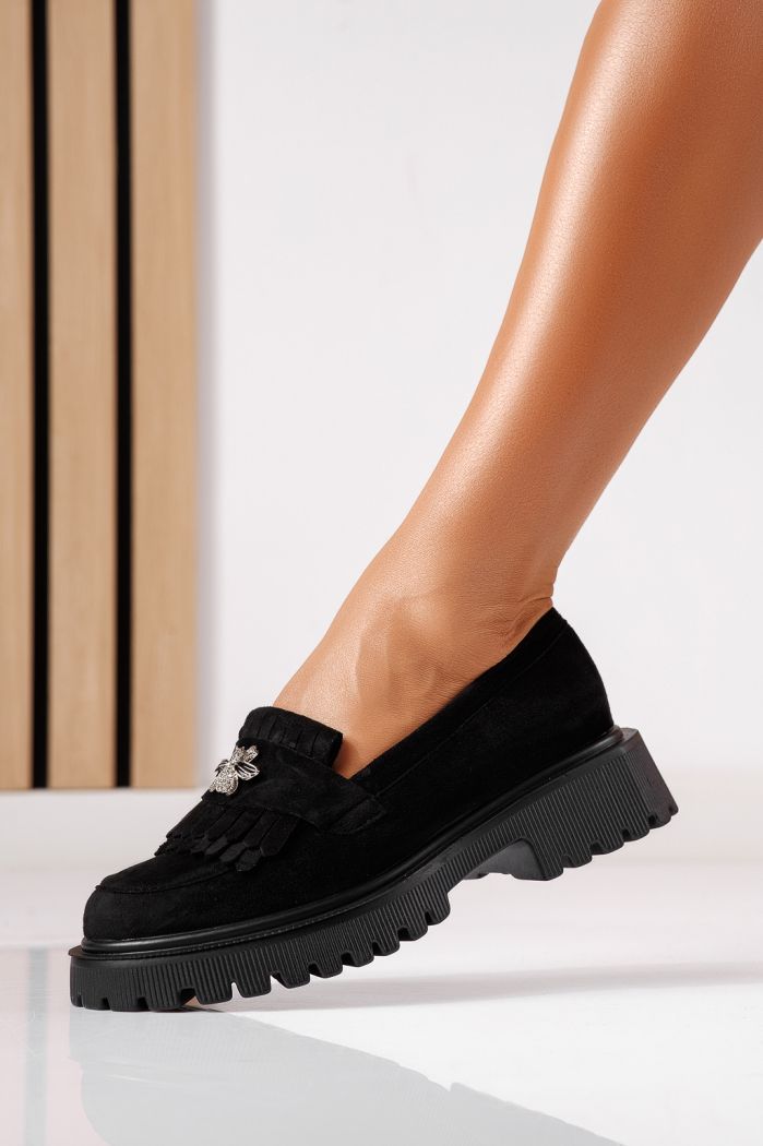 Pantofi casual dama negri din piele ecologica intoarsa Naira #25514