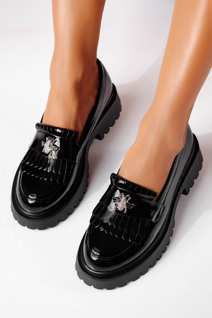 Pantofi casual dama negri din piele ecologica lacuita Naira #25515