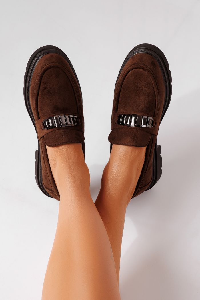 Pantofi casual dama maro din piele ecologica intoarsa Eleni #25520