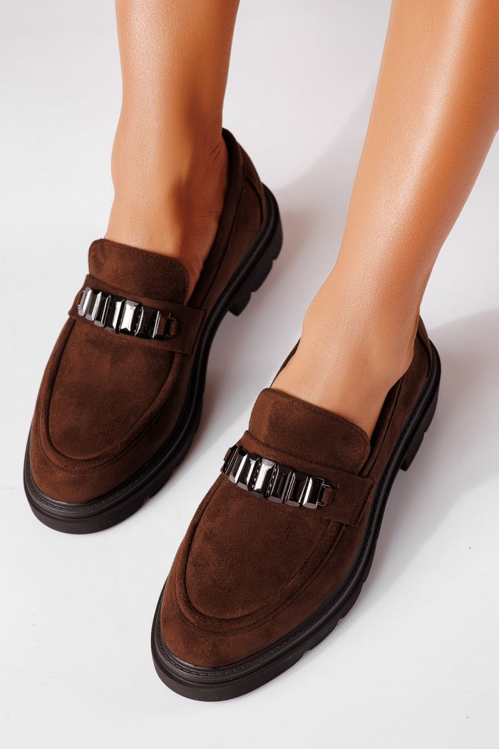 Pantofi casual dama maro din piele ecologica intoarsa Eleni #25520