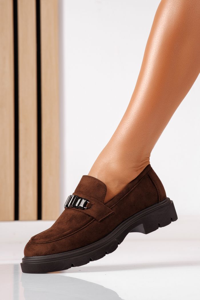 Pantofi casual dama maro din piele ecologica intoarsa Eleni #25520