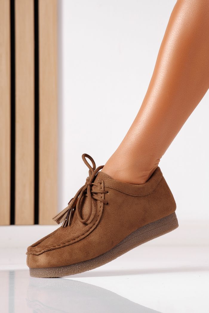 Mocasini dama khaki din piele ecologica intoarsa Elara #25468
