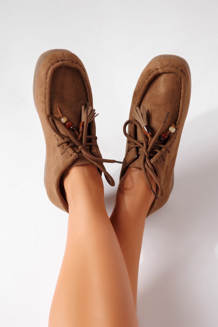 Mocasini dama khaki din piele ecologica intoarsa Elara #25468