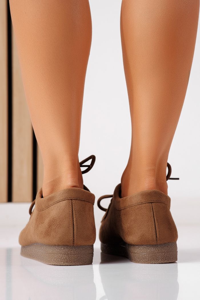 Mocasini dama khaki din piele ecologica intoarsa Elara #25468