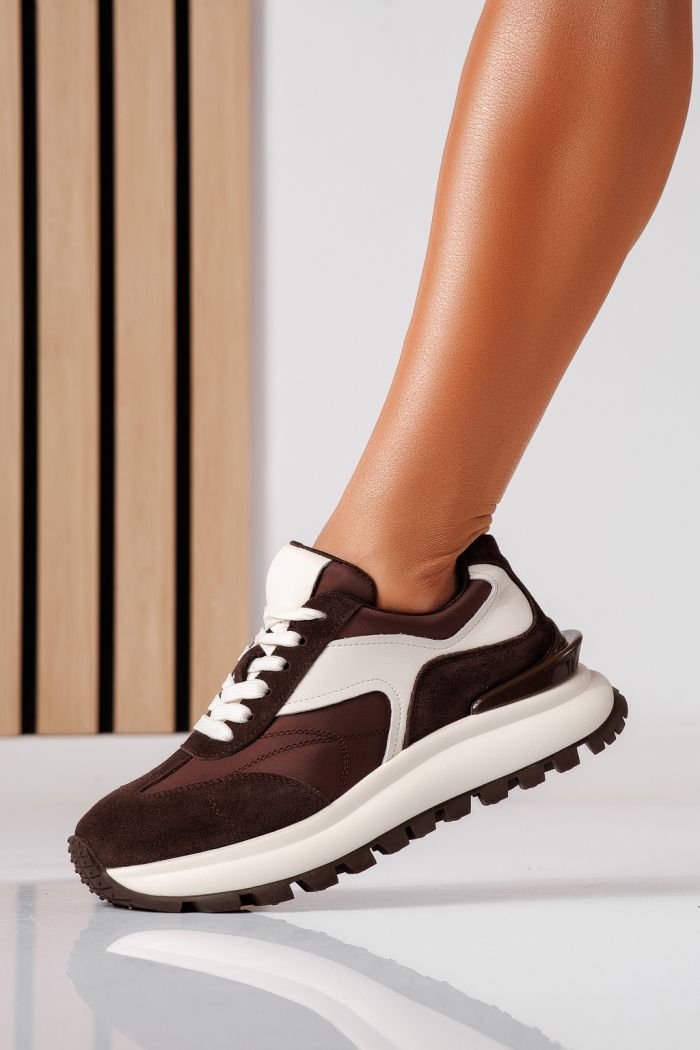 Adidasi dama bej din piele naturala intoarsa Clover #25500