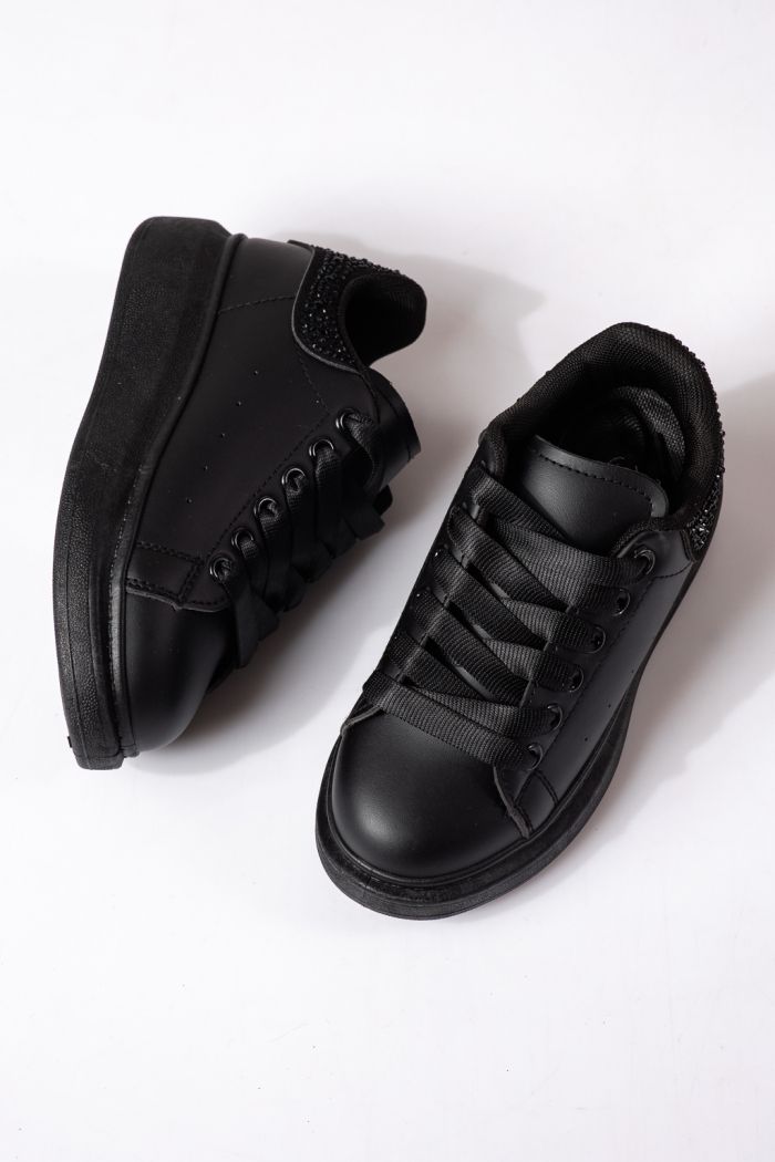 Adidasi copii negri din piele ecologica Scarlett #25434