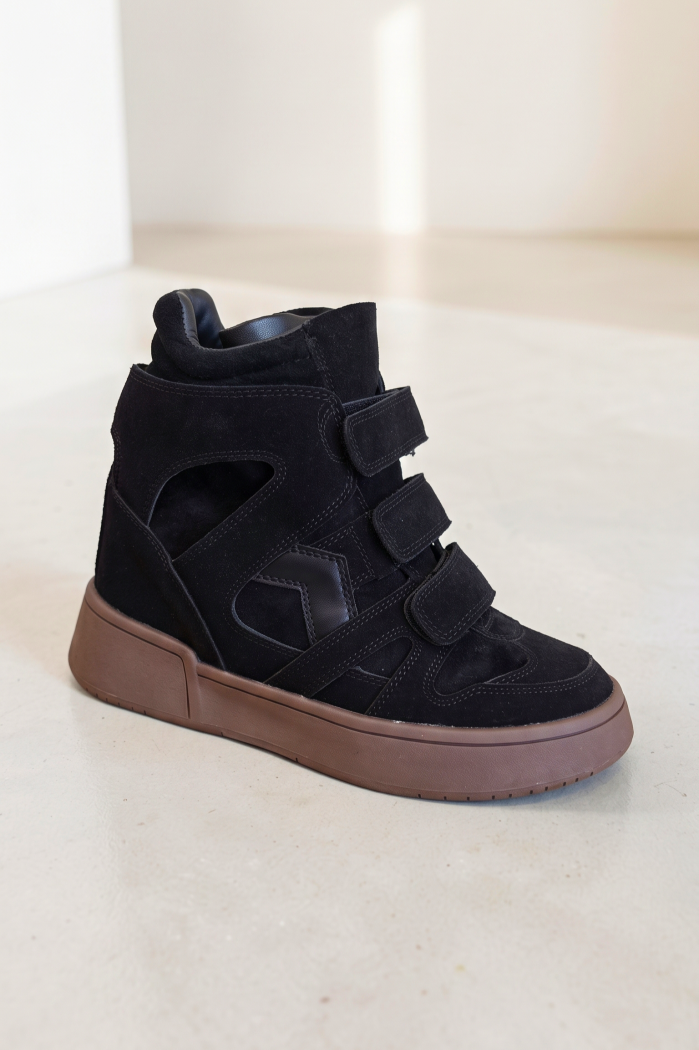 Adidasi dama cu platforma negri din piele ecologica intoarsa  Aliss #25551