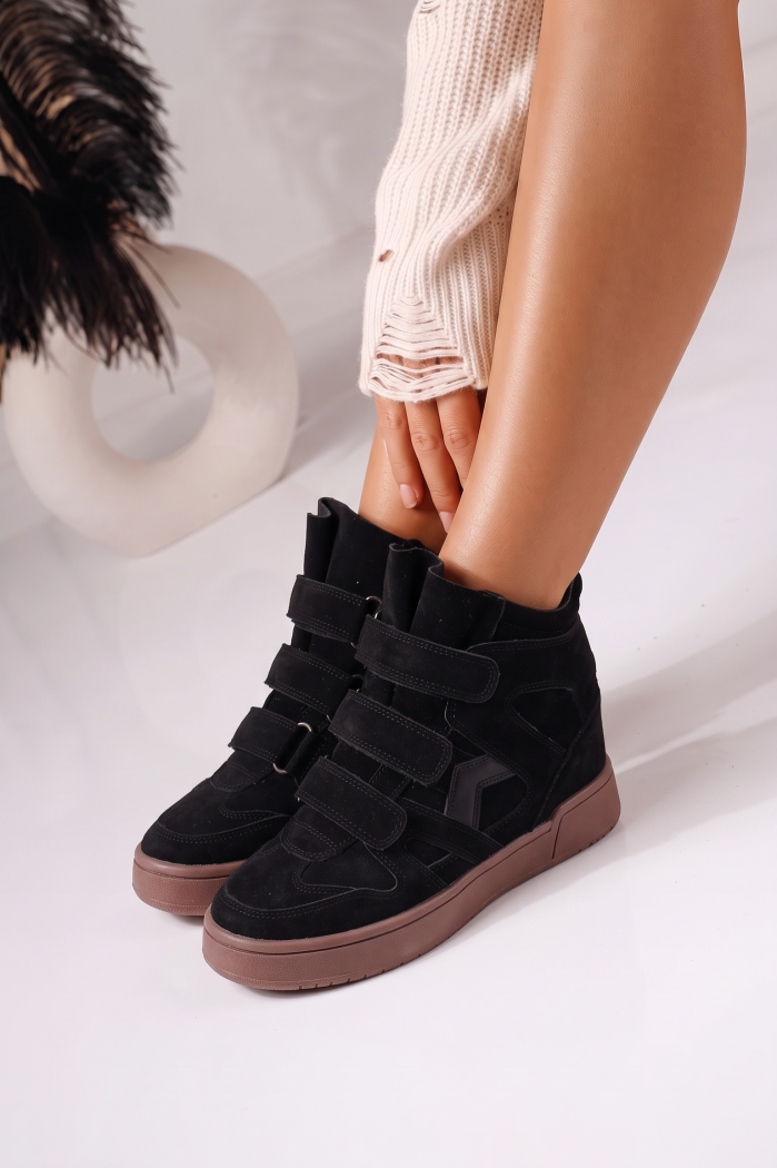 Adidasi dama cu platforma negri din piele ecologica intoarsa  Aliss #25551