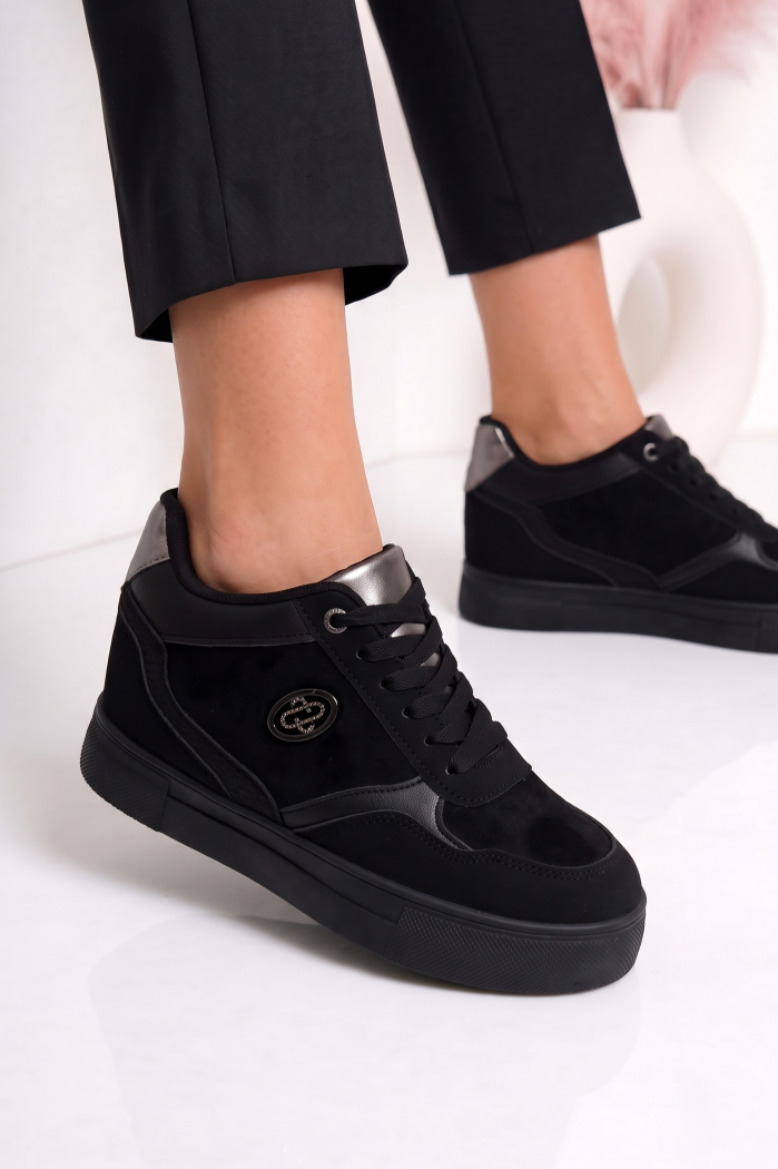 Adidasi dama cu platforma negri din piele ecologica intoarsa Nola #25583