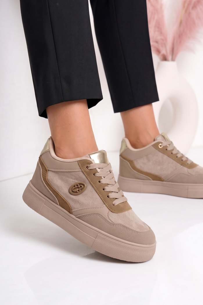 Adidasi dama cu platforma khaki din piele ecologica intoarsa Nola #25577