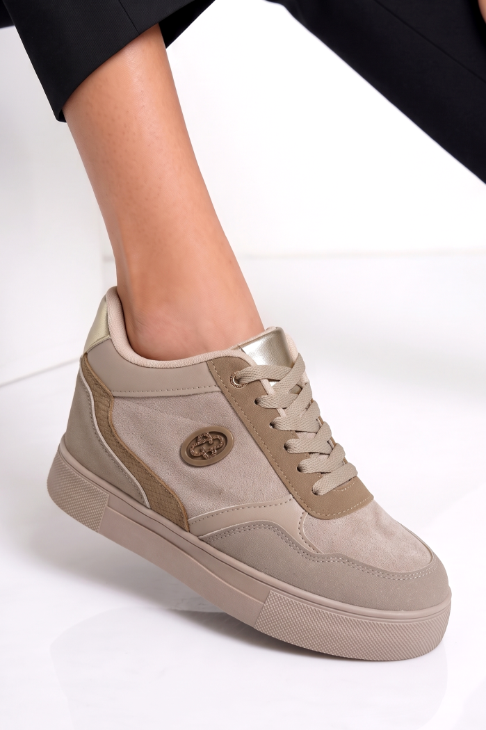 Adidasi dama cu platforma khaki din piele ecologica intoarsa Nola #25577