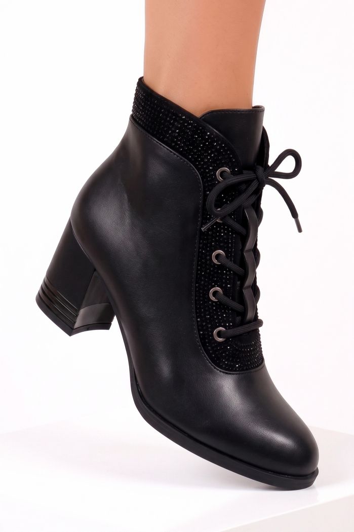 Botine dama captusite negre din piele ecologica Anna #30038
