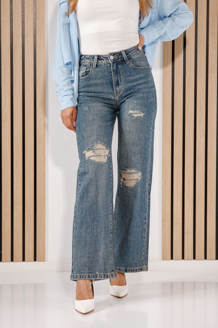 Blugi Wide Leg Fit Dama Neris Albastri #A1440