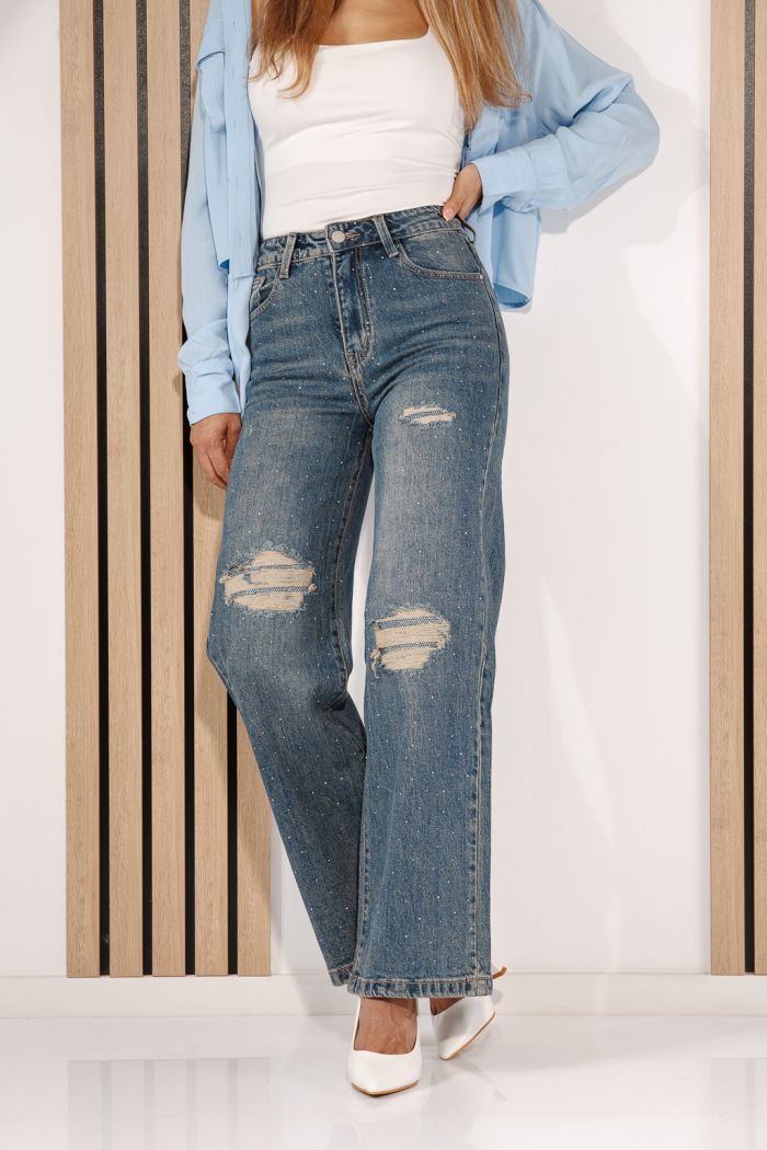 Blugi Wide Leg Fit Dama Neris Albastri #A1440