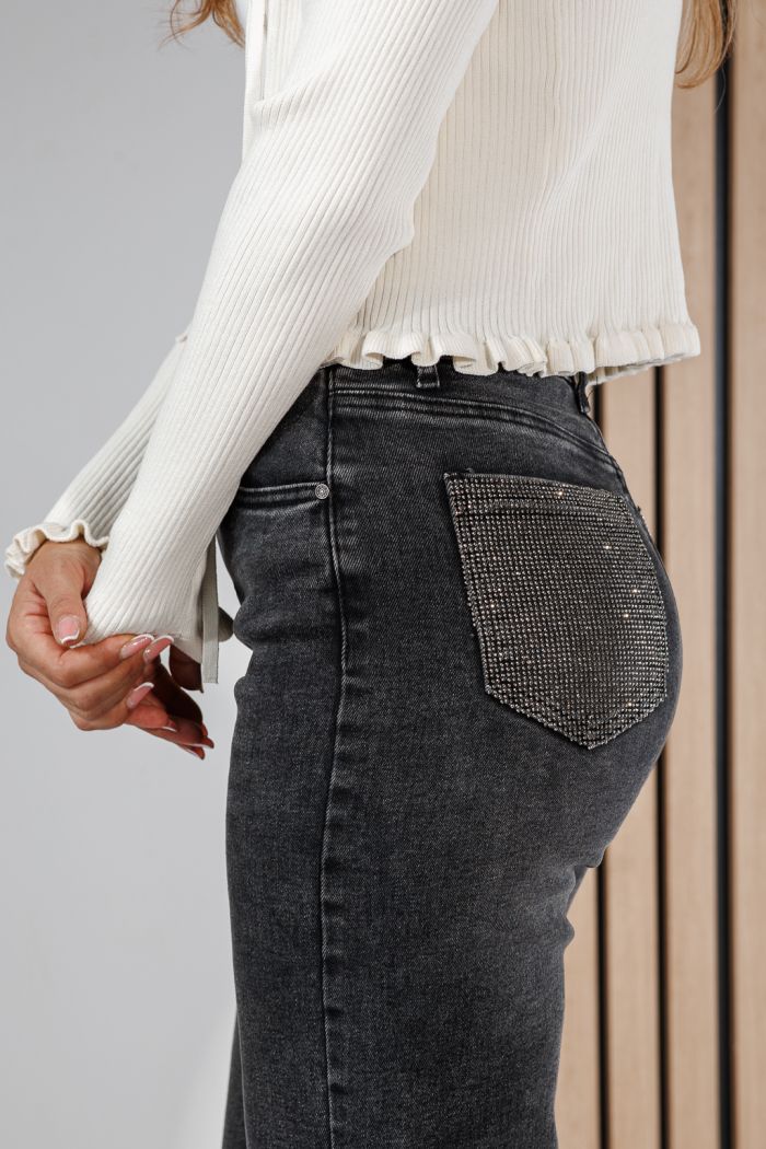 Blugi Wide Leg Dama Avelia Negri #A1439