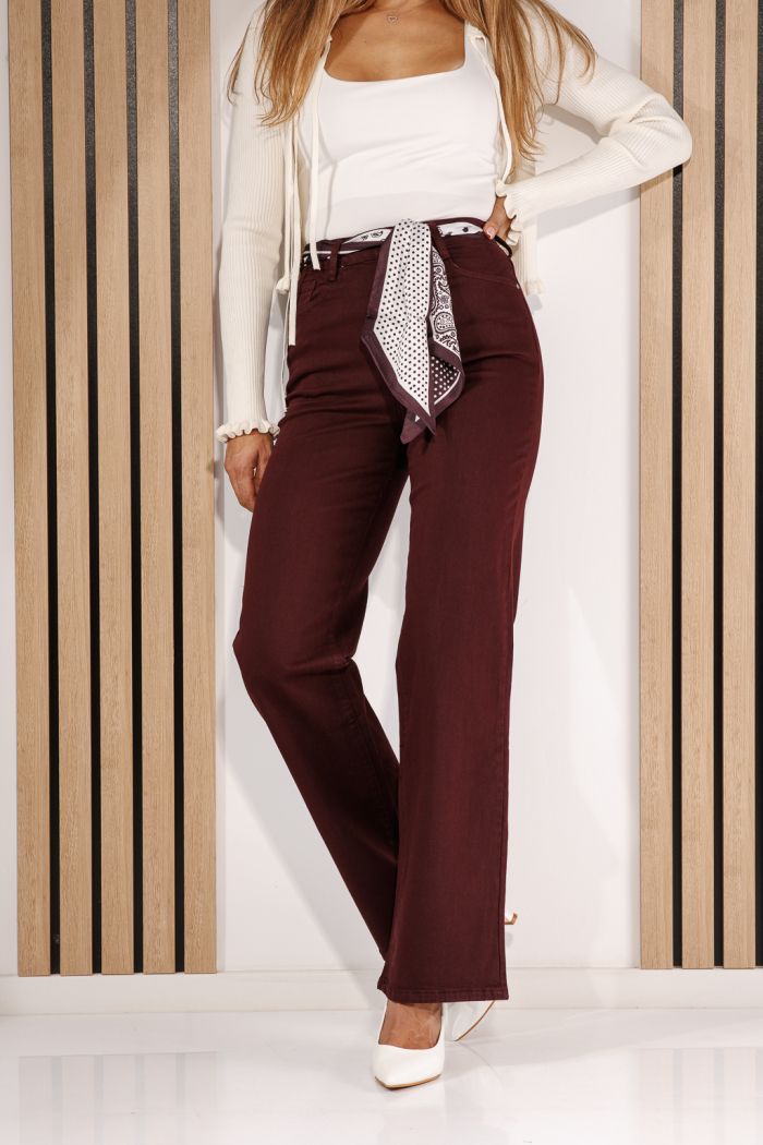 Blugi Wide Leg Dama Azra Bordo #A1434
