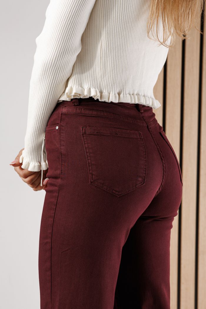 Blugi Wide Leg Dama Azra Bordo #A1434
