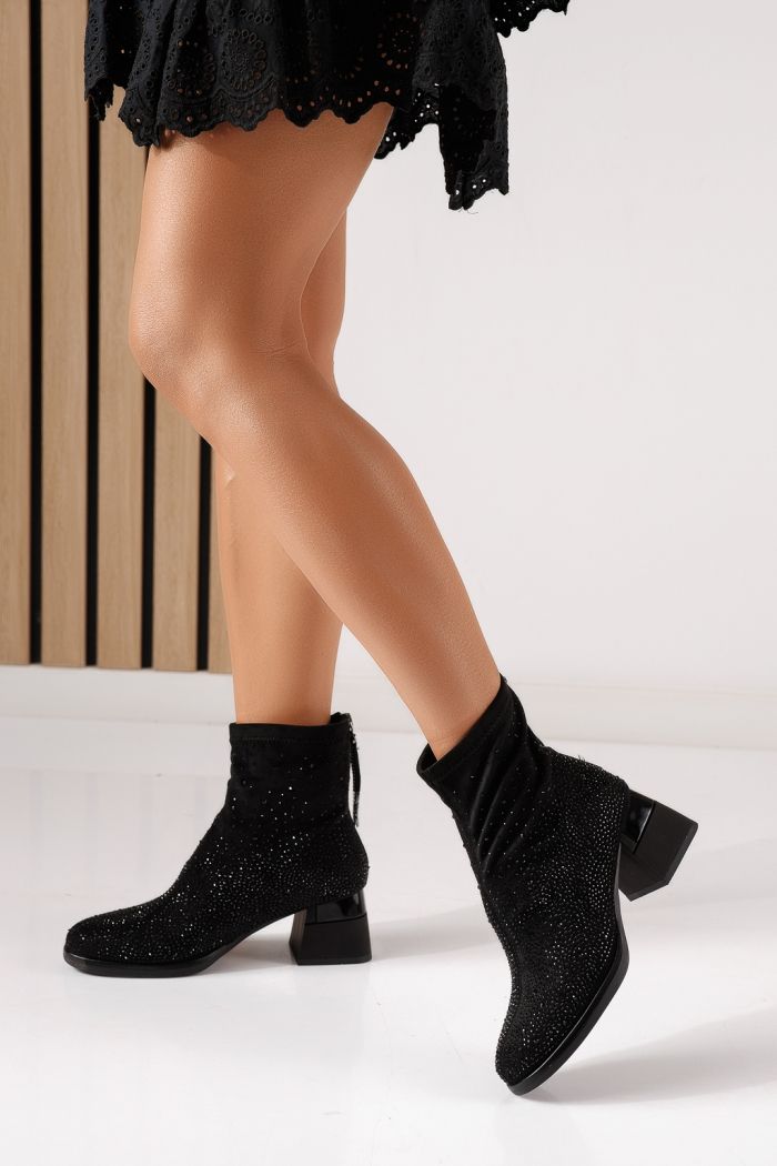 Botine dama captusite negre din piele ecologica intoarsa Rina #30017