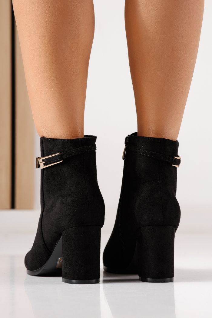 Botine dama captusite negre din piele ecologica intoarsa Elara #30083