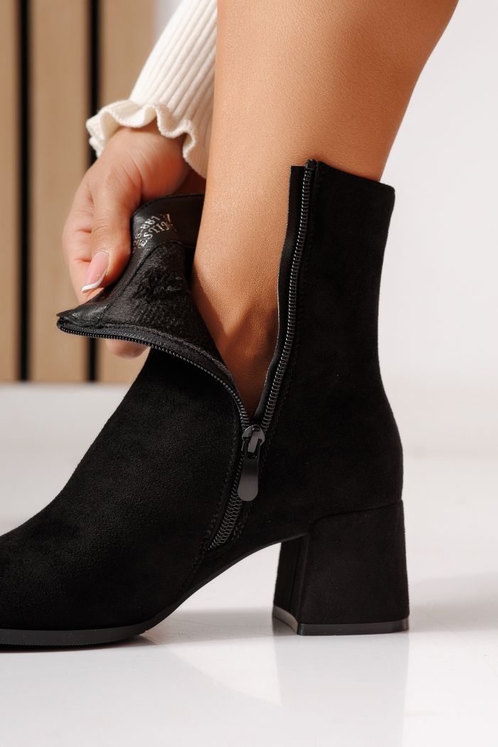 Botine dama captusite negre din piele ecologica intoarsa Cerys #30081