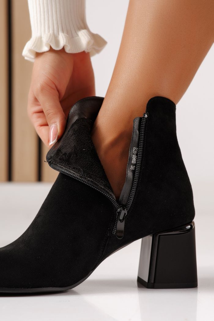 Botine dama captusite negre din piele ecologica intoarsa Elora #30022