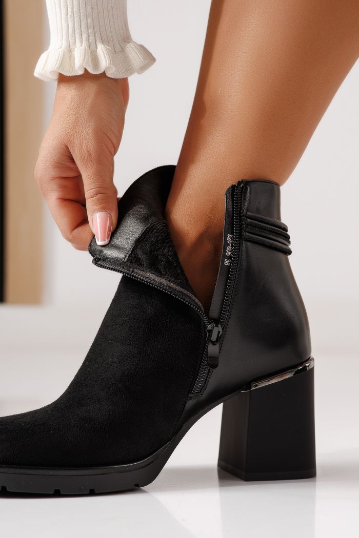 Botine dama captusite negre din piele ecologica intoarsa Niva #30015