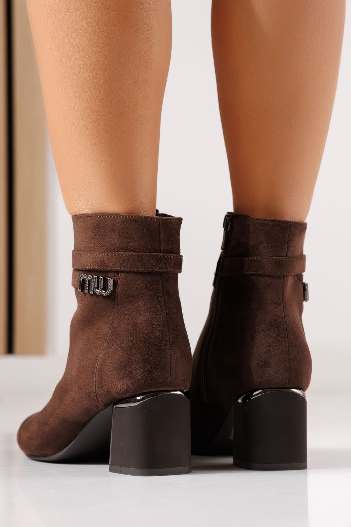 Botine dama captusite maro din piele ecologica intoarsa Vanya #30021