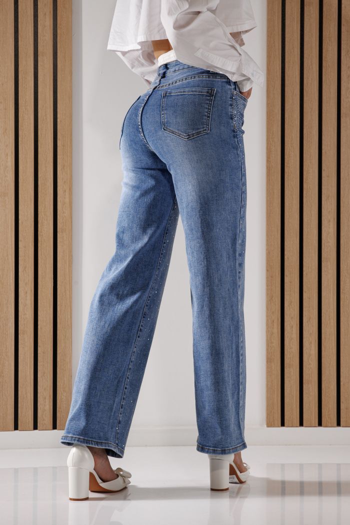 Blugi Wide Leg Fit Dama Adalia Albastri #A1449