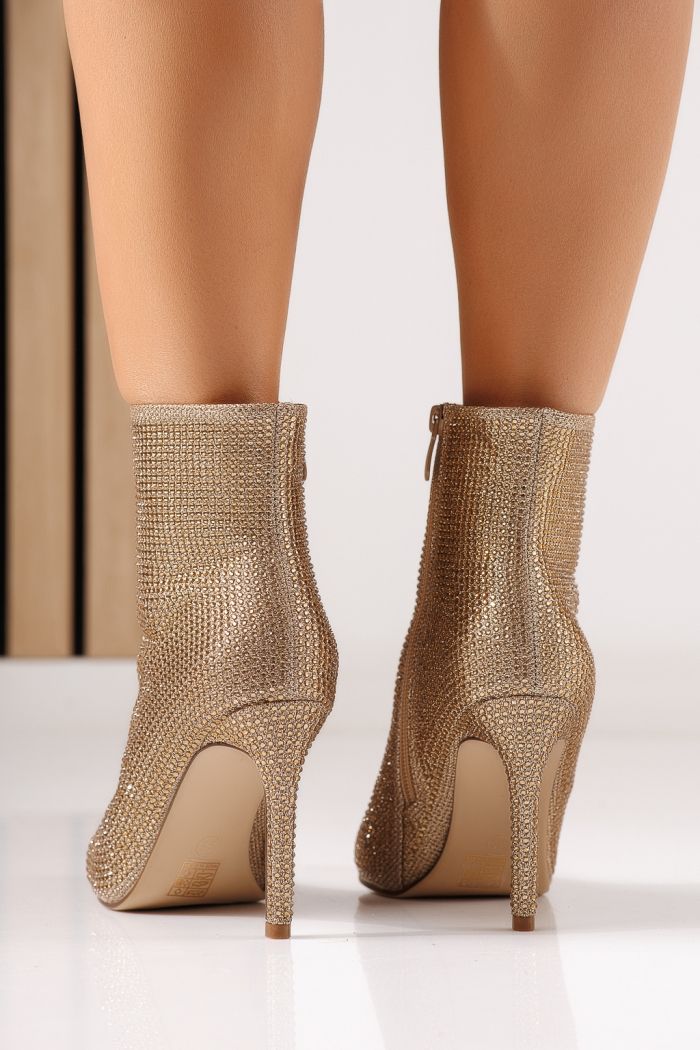 Botine dama captusite aurii din material textil Naya #30009