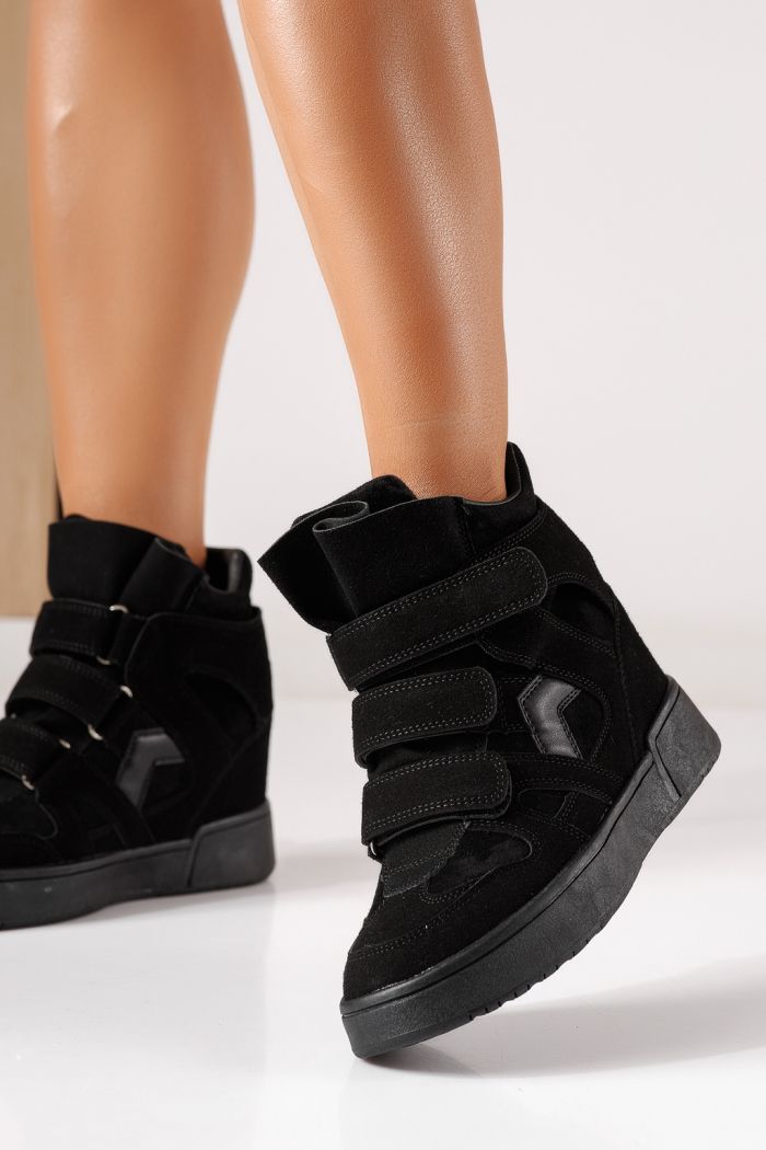 Adidasi dama cu platforma negri din piele ecologica intoarsa Martina #30047